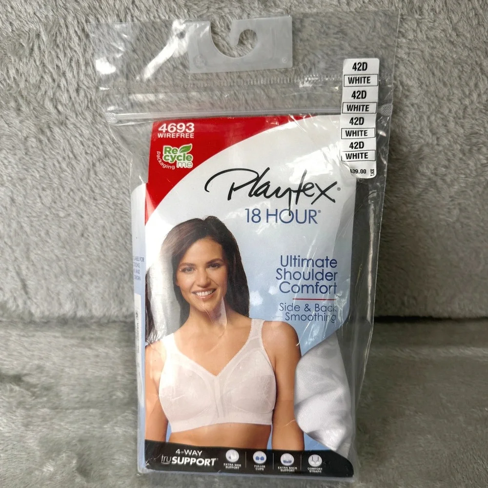 Playtex 18 Hour Ultimate Shoulder Comfort Wirefree Bra 4693 White 42D New